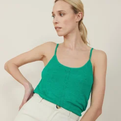 Montagut T-Shirts Et Débardeurs-Débardeur en lin flammé - Mijas 22-Vert moyen