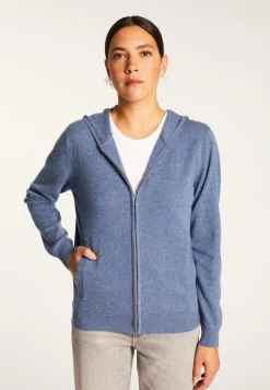 Montagut Les Incontournables-Gilet à capuche en cachemire - Orus 95-Bleu denim