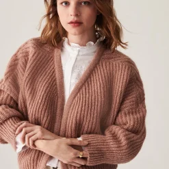 Montagut Vestes Et Cardigans-Gilet à côtes perlées en mohair - Camille 13-Beige moyen