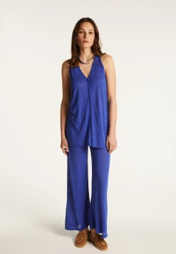 Montagut Vestes Et Cardigans-Gilet à manches courtes en lin flammé - Dara 48-Bleu roi