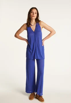 Montagut Vestes Et Cardigans-Gilet à manches courtes en lin flammé - Dara 48-Bleu roi