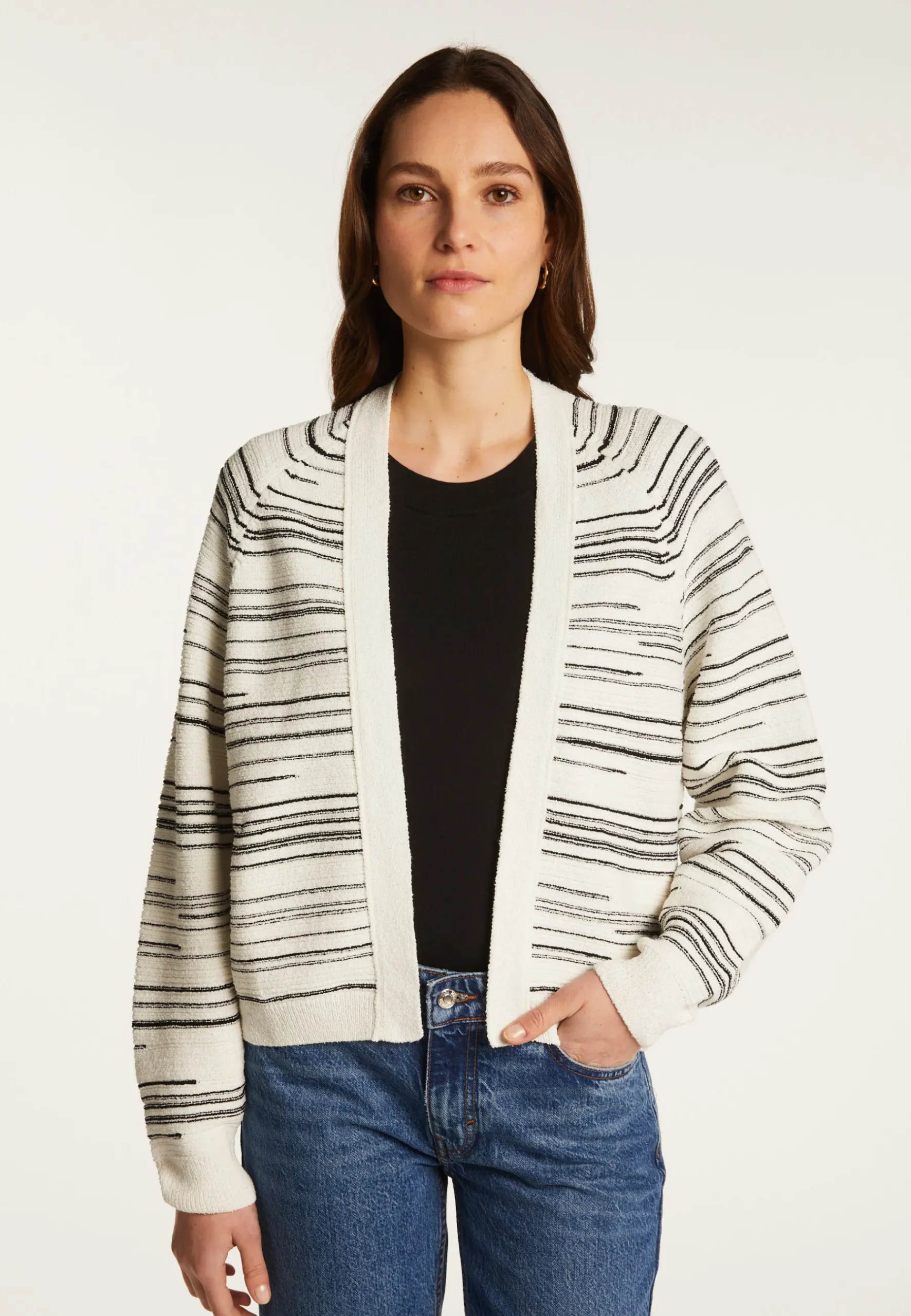 Montagut Vestes Et Cardigans-Gilet à rayures en coton - Darcy 82-Ecru