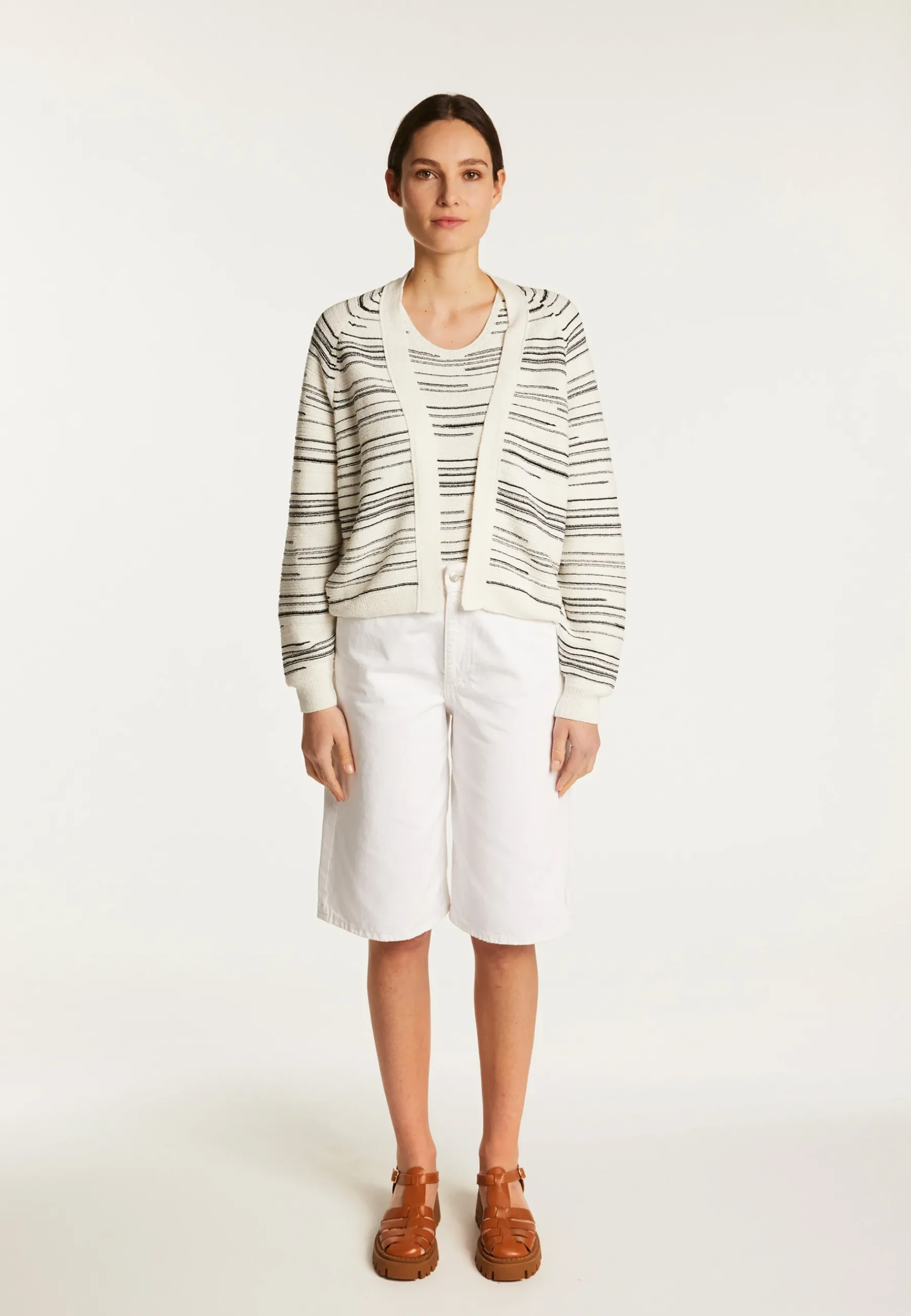 Montagut Vestes Et Cardigans-Gilet à rayures en coton - Darcy 82-Ecru