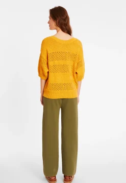 Montagut Vestes Et Cardigans-Gilet ajouré en coton et lin - Maylisse 08-Jaune