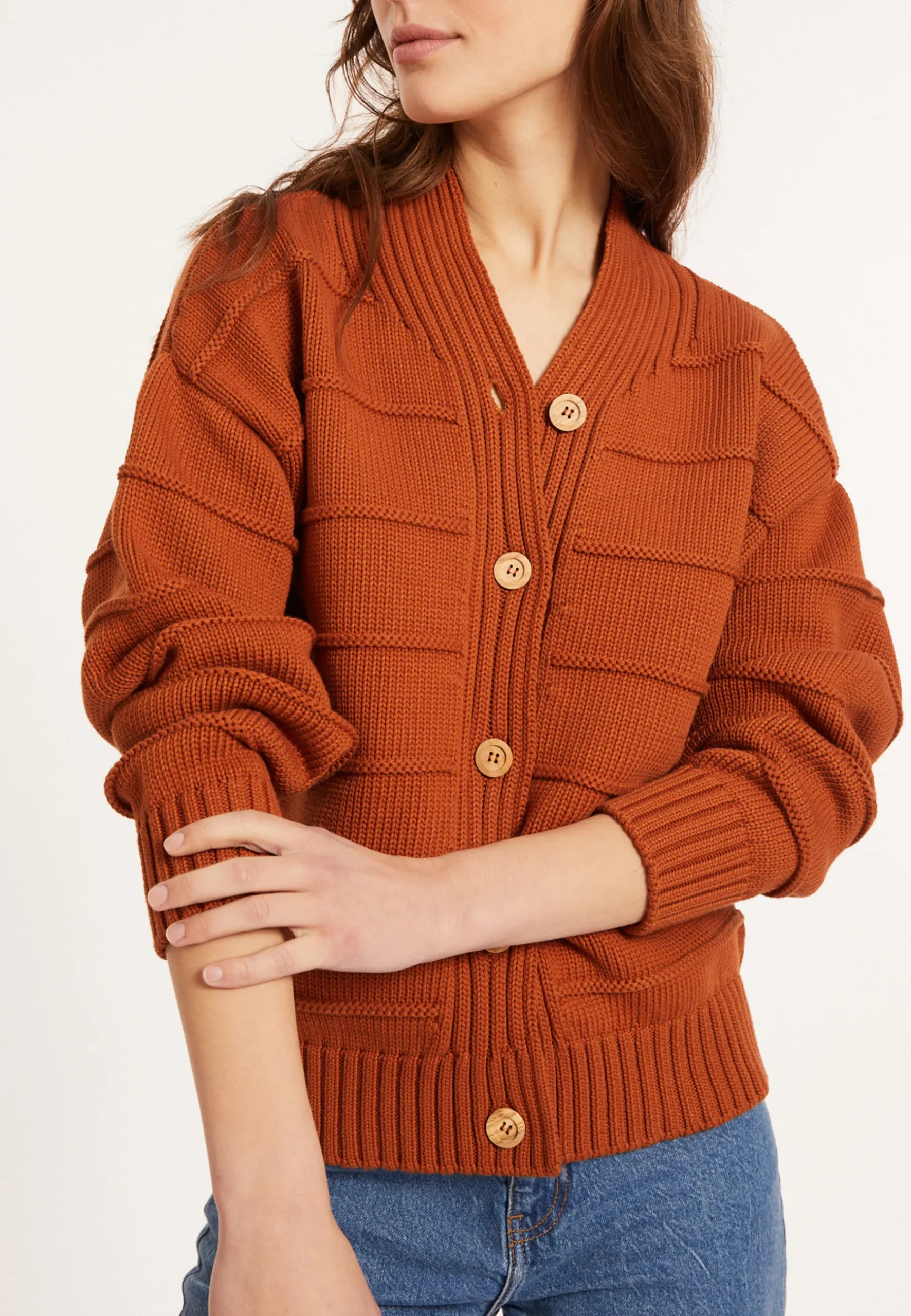 Montagut Vestes Et Cardigans-Gilet ample à côtes en coton - Mardy 07-Marron