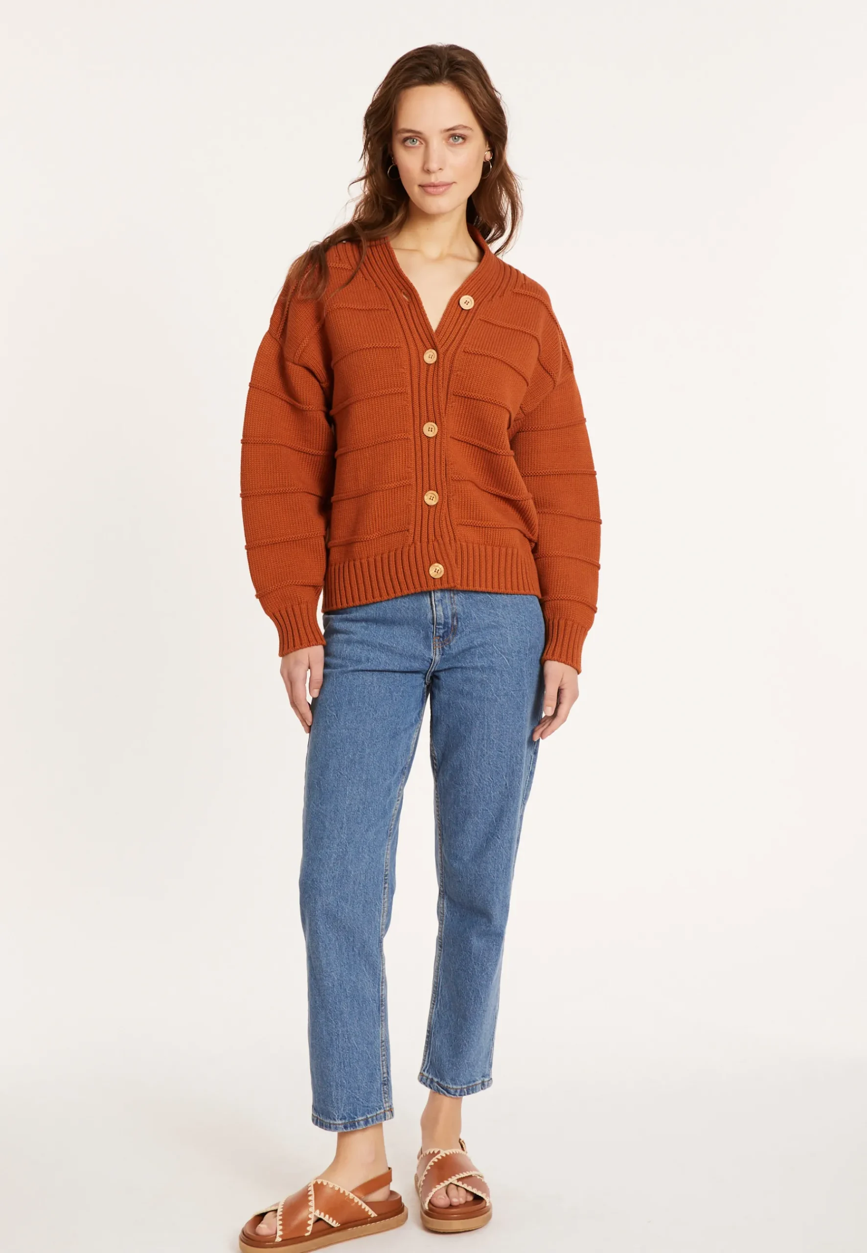Montagut Vestes Et Cardigans-Gilet ample à côtes en coton - Mardy 07-Marron
