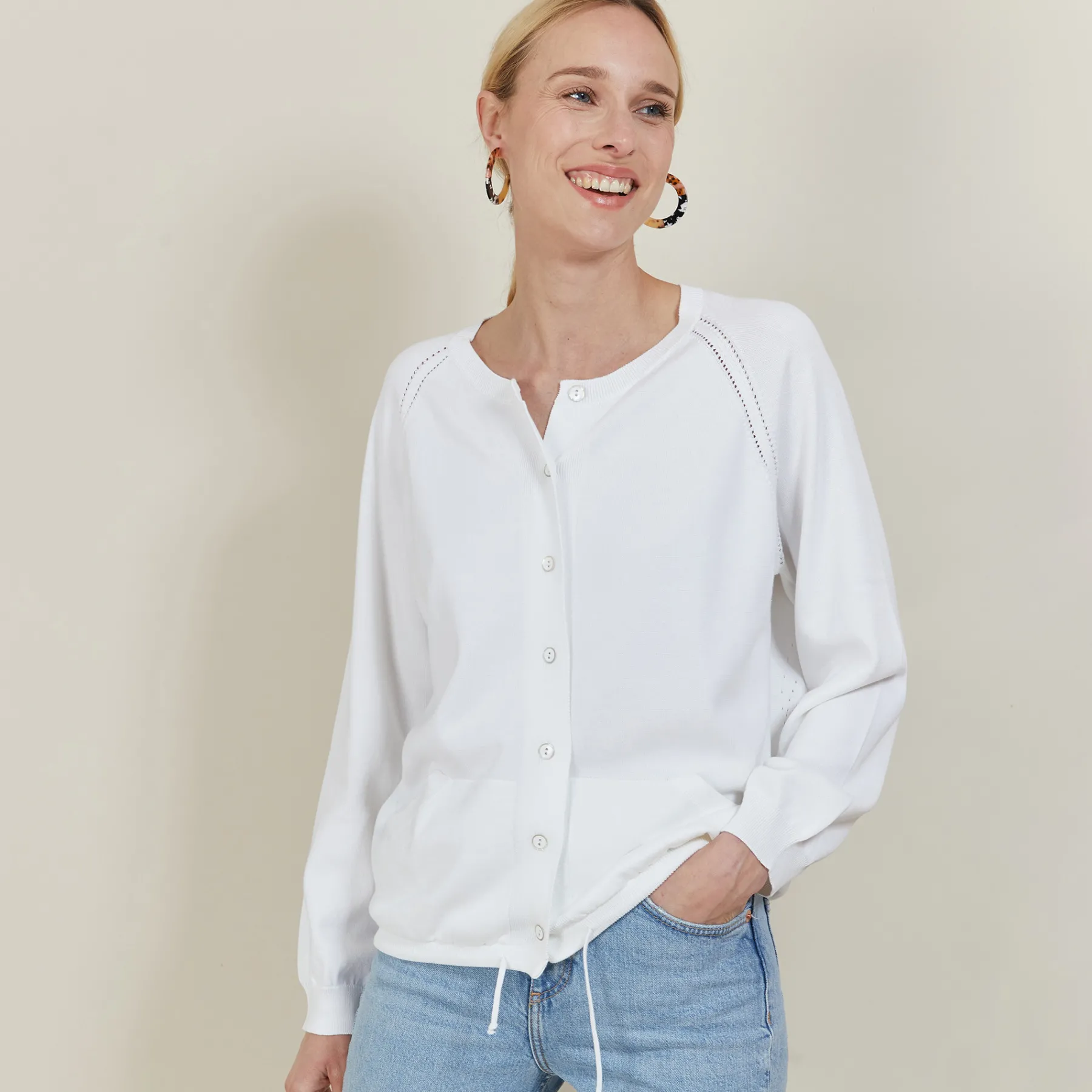 Montagut Vestes Et Cardigans-Gilet avec cordon en coton - Aniss 02-Blanc