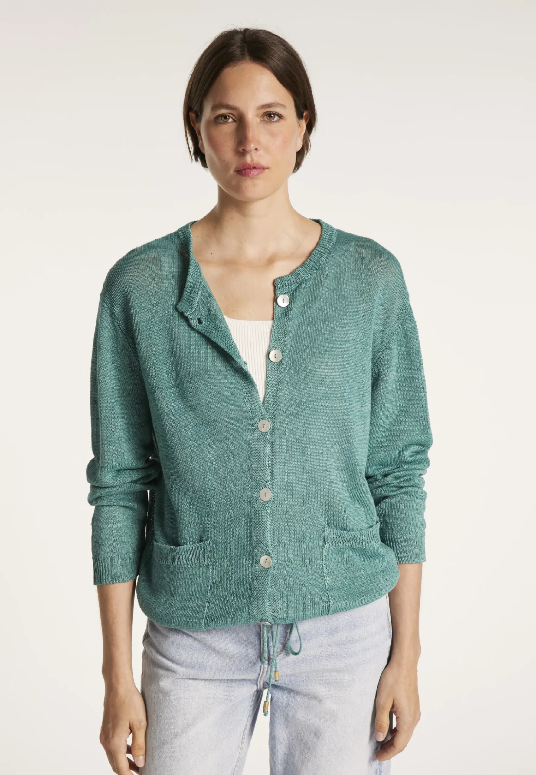 Montagut Vestes Et Cardigans-Gilet avec cordon en lin - Mellia 21-Vert foncé