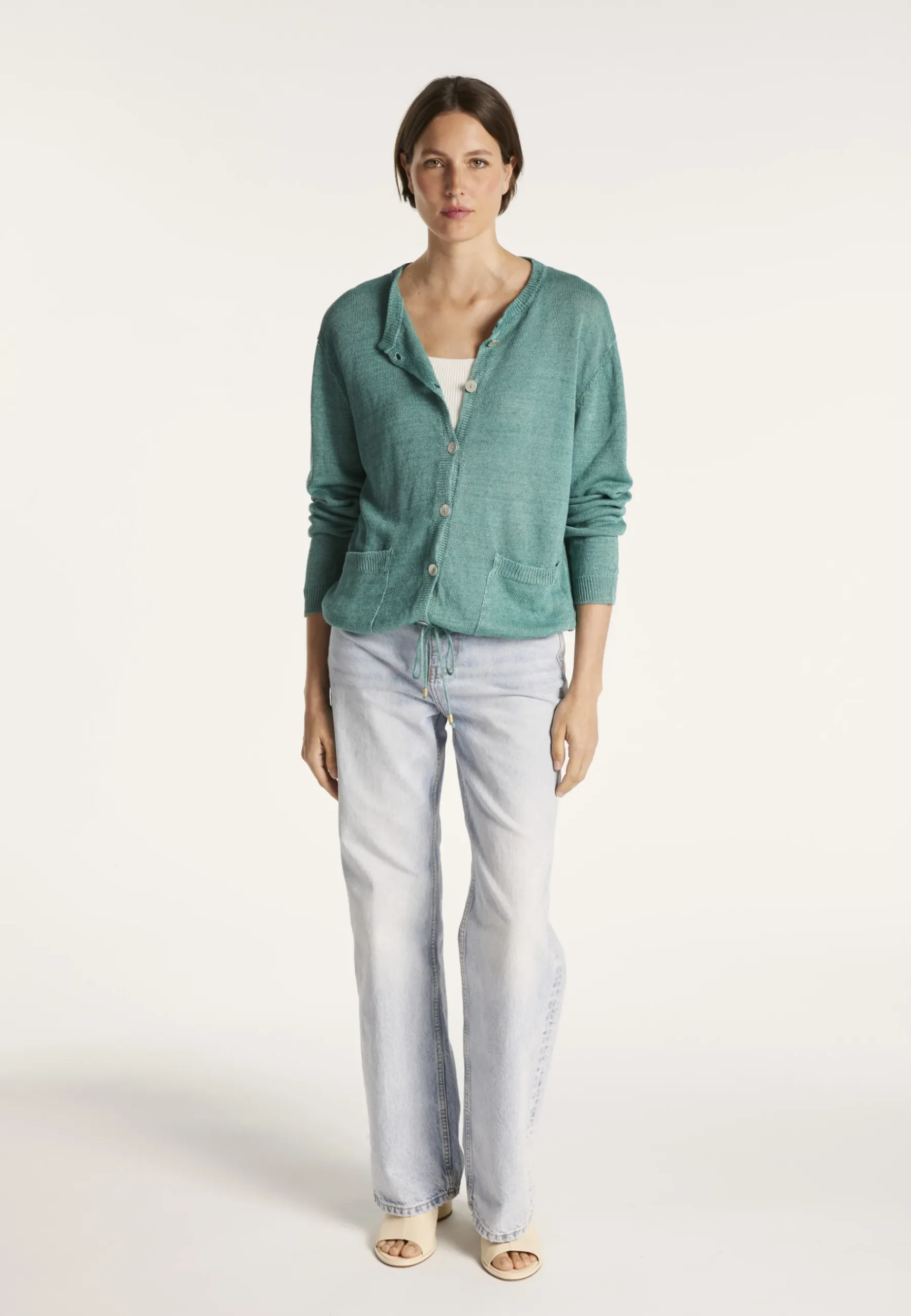 Montagut Vestes Et Cardigans-Gilet avec cordon en lin - Mellia 21-Vert foncé