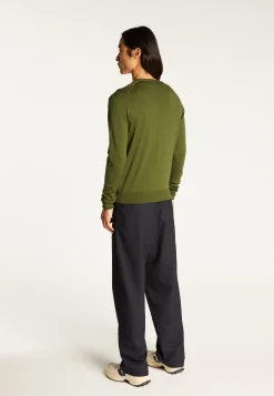 Montagut Vestes Et Cardigans-Gilet boutonné avec logo en laine mérinos - Etienne 83-Kaki