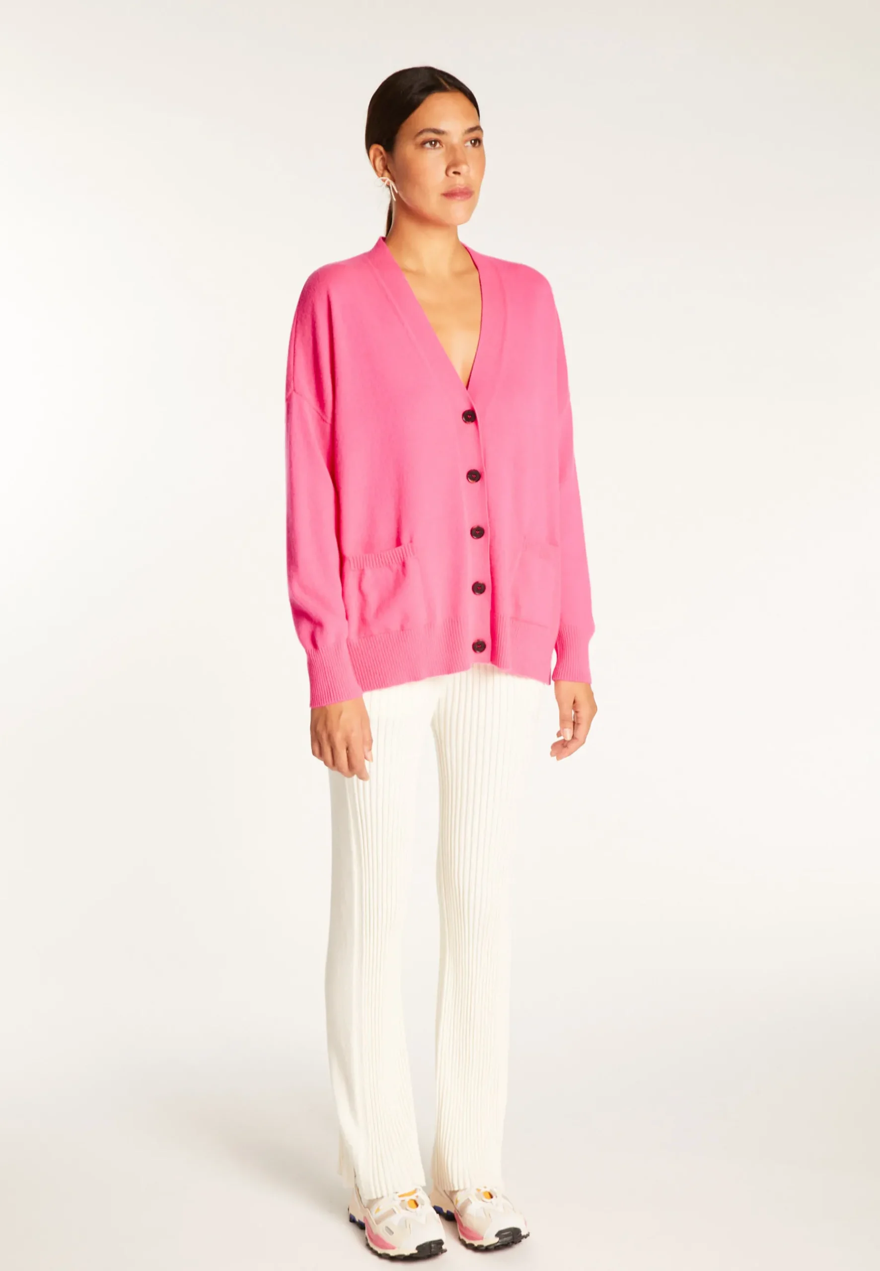 Montagut Les Incontournables-Gilet boutonné en cachemire - Ariel 91-Fuchsia