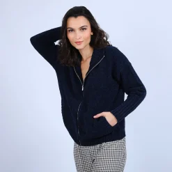 Montagut Vestes Et Cardigans-Gilet col montant en soie laine velours - Brésil 05-Bleu marine