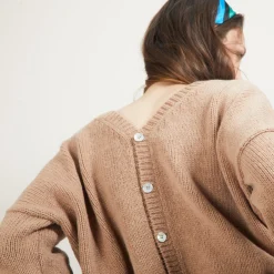 Montagut Vestes Et Cardigans-Gilet col v avant arrière en laine nylon - Gebril 46-Marron clair