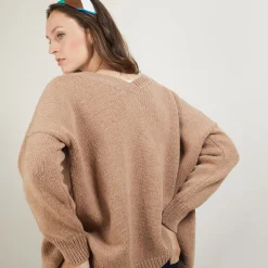 Montagut Vestes Et Cardigans-Gilet col v avant arrière en laine nylon - Gebril 46-Marron clair