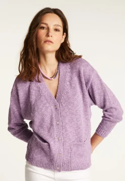 Montagut Vestes Et Cardigans-Gilet col V en coton et lin - Thais 16-Violet clair