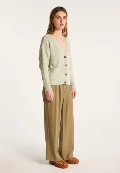 Montagut Vestes Et Cardigans-Gilet col V en coton et lin - Nais 23-Vert clair
