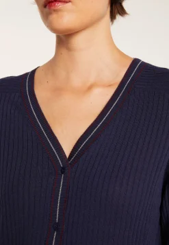 Montagut Vestes Et Cardigans-Gilet en laine côtelée - Emblème 05-Bleu marine