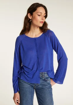 Montagut Vestes Et Cardigans-Gilet en lin flammé - Dory 48-Bleu roi