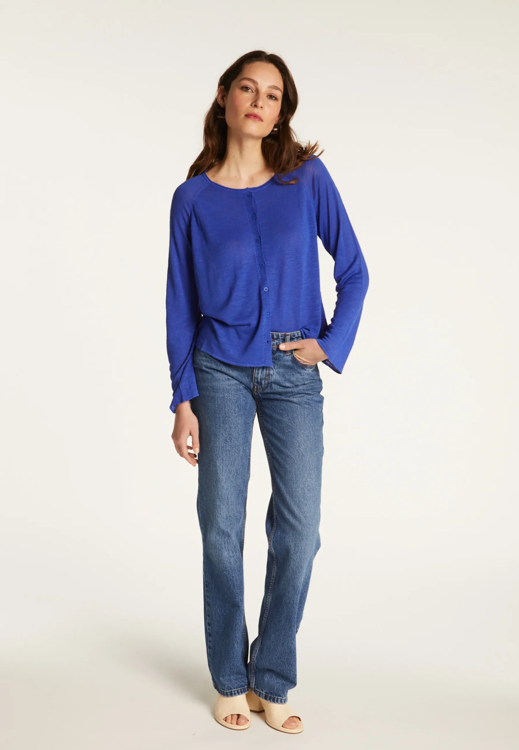 Montagut Vestes Et Cardigans-Gilet en lin flammé - Dory 48-Bleu roi