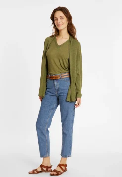 Montagut Vestes Et Cardigans-Gilet en lin flammé col châle - Maelle 83-Kaki