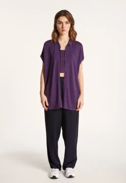 Montagut Vestes Et Cardigans-Gilet long en lin flammé - Nora 18-Violet foncé