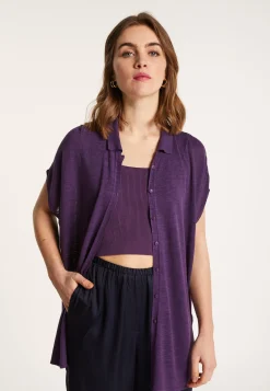 Montagut Vestes Et Cardigans-Gilet long en lin flammé - Nora 18-Violet foncé