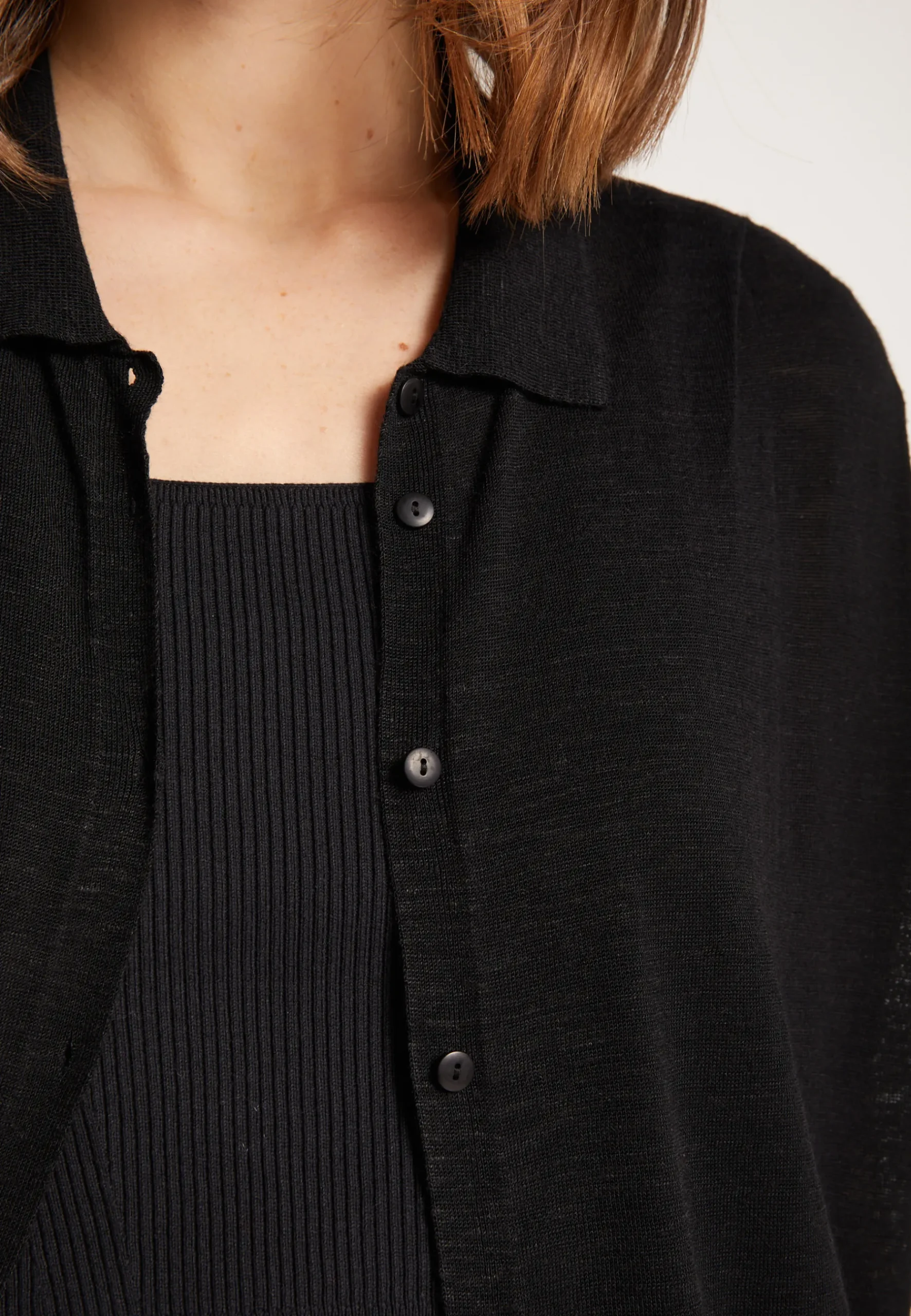 Montagut Vestes Et Cardigans-Gilet long en lin flammé - Nora 01-Noir