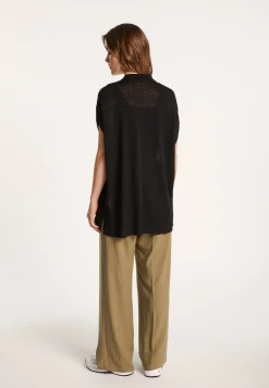 Montagut Vestes Et Cardigans-Gilet long en lin flammé - Nora 01-Noir