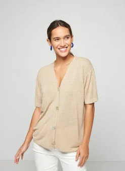Montagut T-Shirts Et Débardeurs-Gilet manches courtes en lin flammé - Tanya 12-Beige clair
