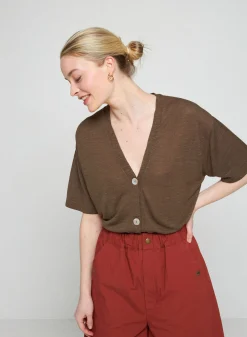 Montagut T-Shirts Et Débardeurs-Gilet manches courtes en lin flammé - Tanya 83-Kaki