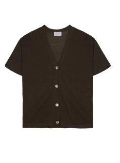 Montagut T-Shirts Et Débardeurs-Gilet manches courtes en lin flammé - Tanya 83-Kaki