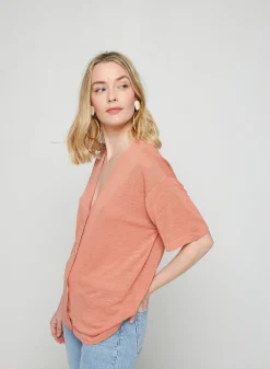Montagut T-Shirts Et Débardeurs-Gilet manches courtes en lin flammé - Tanya 24-Rose clair