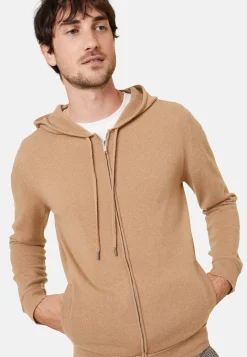 Montagut Vestes Et Cardigans-Gilet zippé à capuche en cachemire 2 fils - Emilien 88-Camel