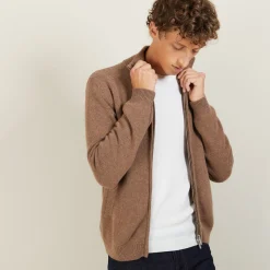 Montagut Vestes Et Cardigans-Gilet zippé cachemire 4 fils - Balthazar 46-Marron clair