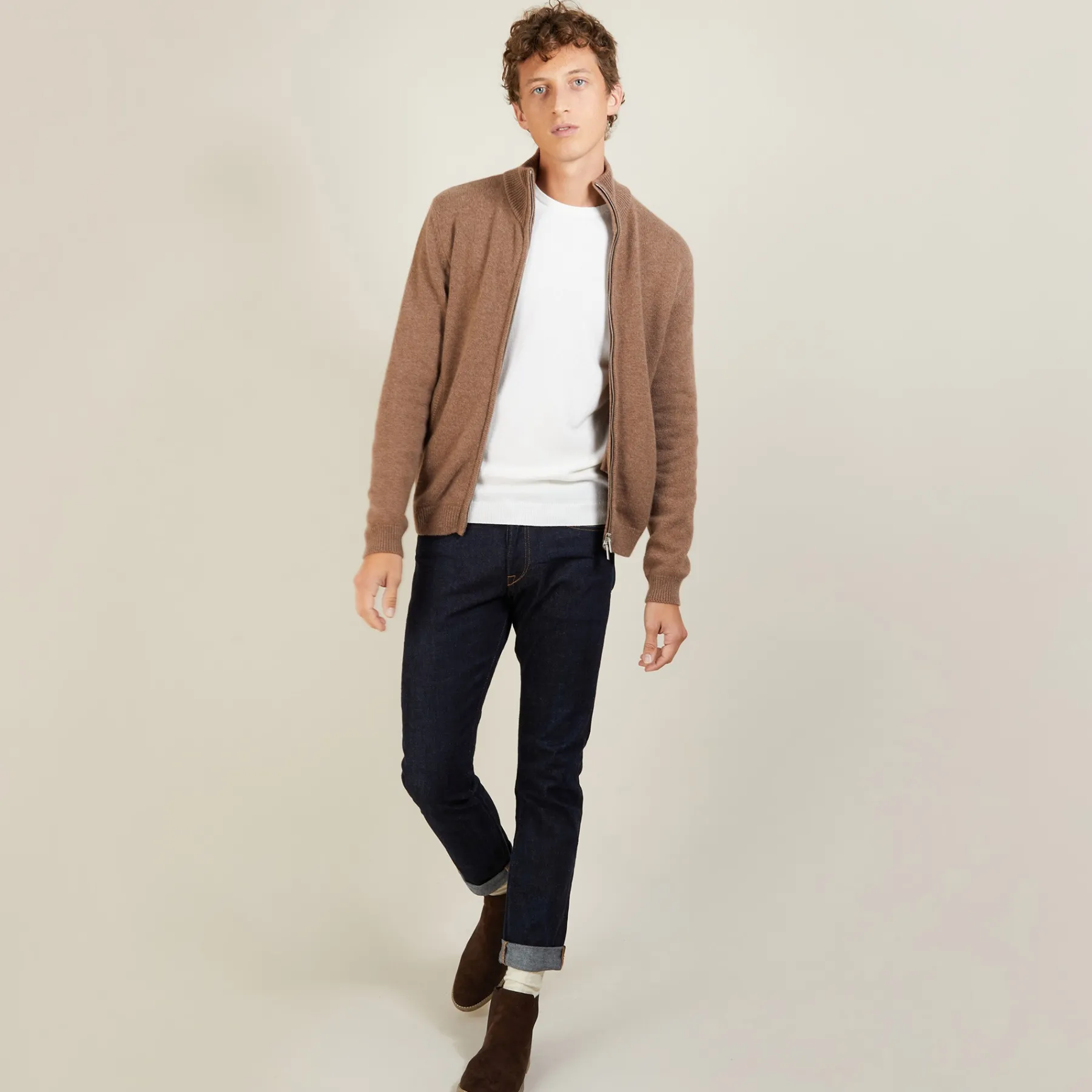 Montagut Vestes Et Cardigans-Gilet zippé cachemire 4 fils - Balthazar 46-Marron clair