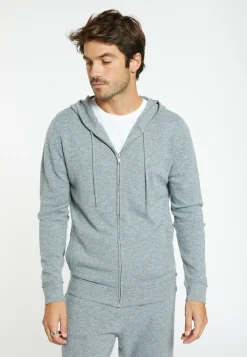 Montagut Vestes Et Cardigans-Gilet zippé capuche en cachemire 2 fils - Emilien 09-Gris moyen
