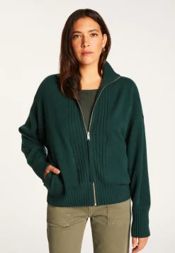 Montagut Les Incontournables-Gilet zippé en cachemire - Agnes duo 21-Vert foncé