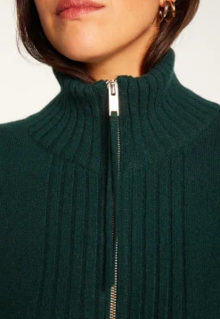 Montagut Les Incontournables-Gilet zippé en cachemire - Agnes duo 21-Vert foncé
