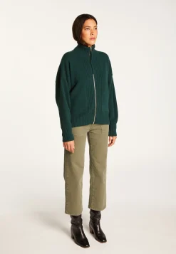 Montagut Les Incontournables-Gilet zippé en cachemire - Agnes duo 21-Vert foncé