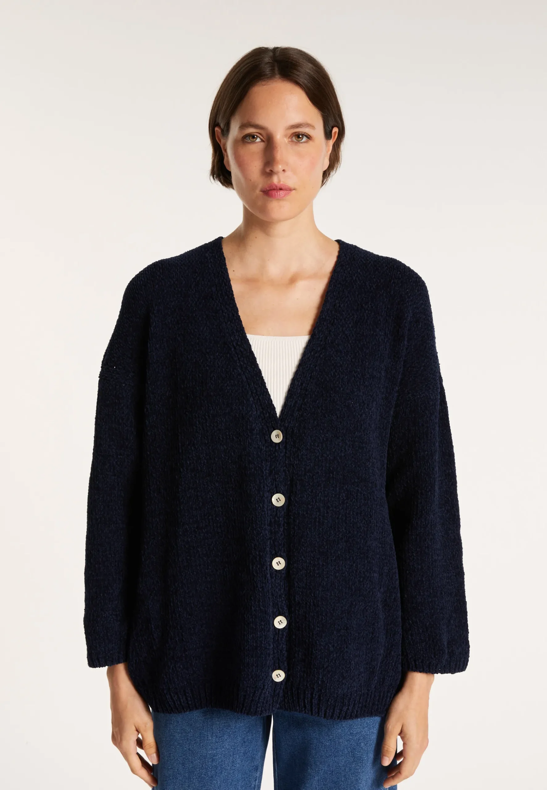 Montagut Vestes Et Cardigans-Grand gilet en velours de coton - Mounia 05-Bleu marine