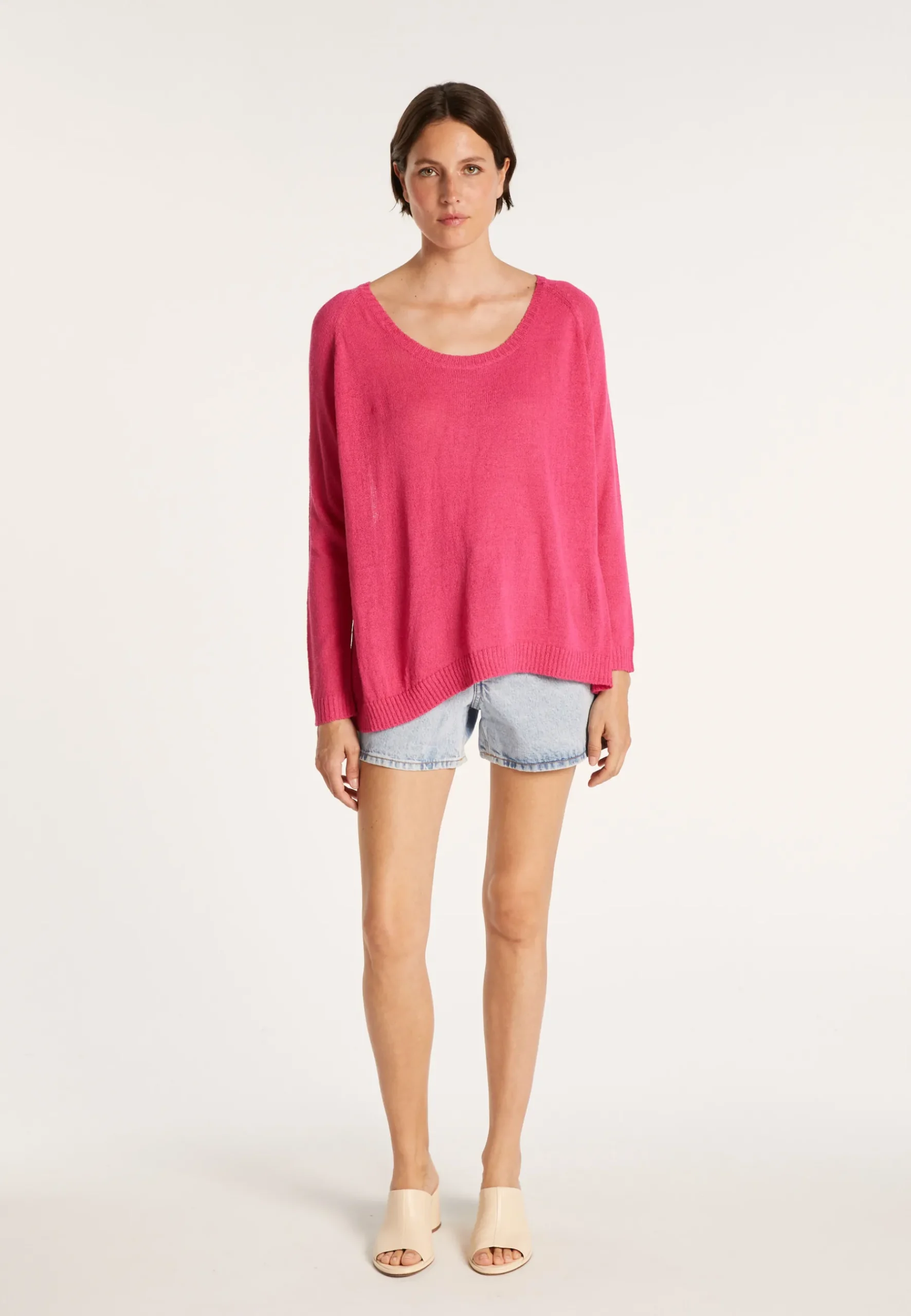 Montagut Pulls-Grand pull col rond en point jersey - Babouche 91-Fuchsia
