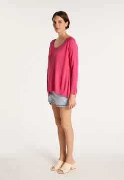 Montagut Pulls-Grand pull col rond en point jersey - Babouche 91-Fuchsia