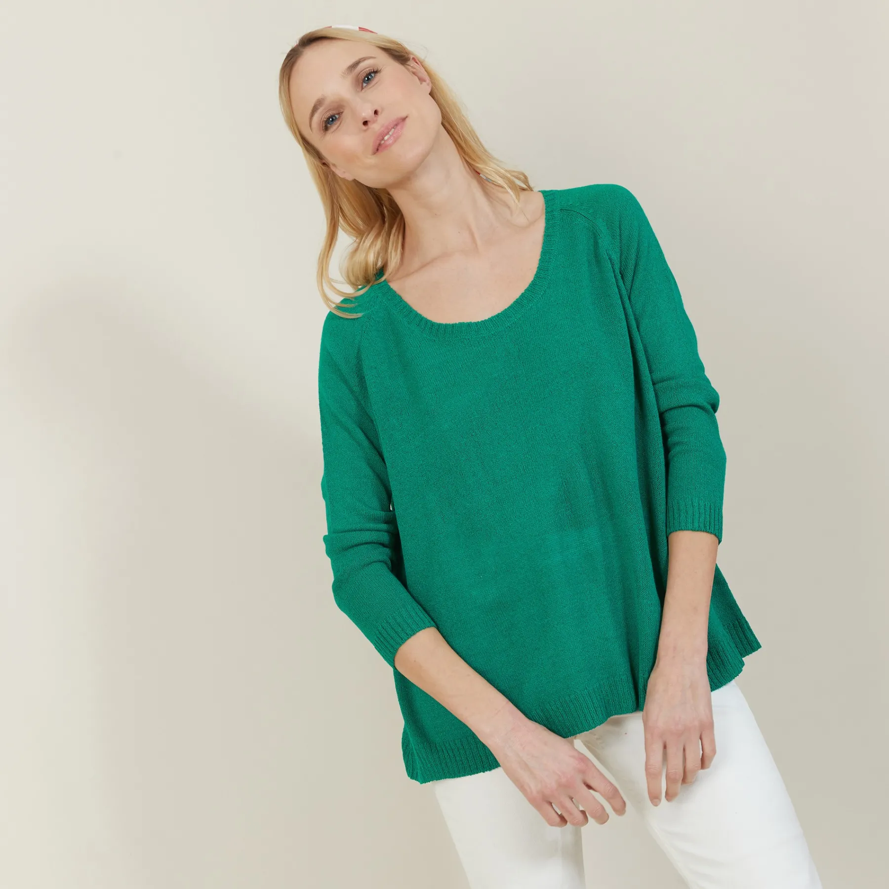 Montagut Pulls-Grand pull col rond en point jersey - Babouche 22-Vert moyen