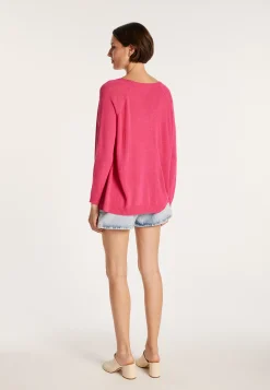 Montagut Pulls-Grand pull col rond en point jersey - Babouche 91-Fuchsia