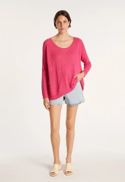 Montagut Pulls-Grand pull col rond en point jersey - Babouche 91-Fuchsia