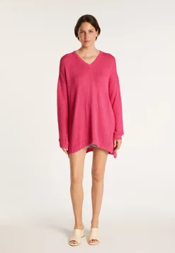 Montagut Pulls-Grand pull col v en grosse maille - Balata 91-Fuchsia