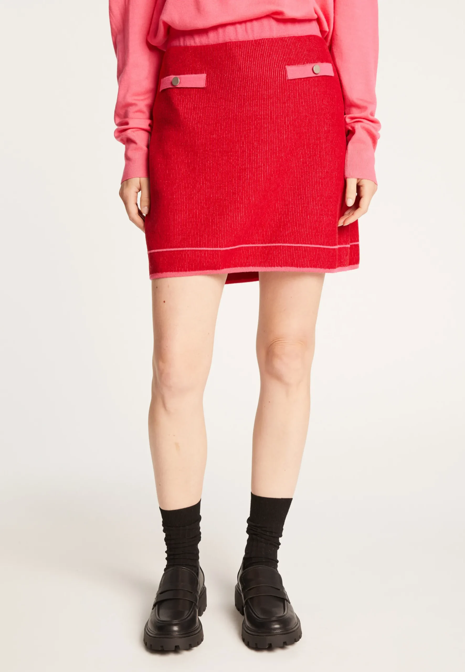 Montagut Jupes Et Robes-Jupe courte en laine et velours - Regina 52-Rouge