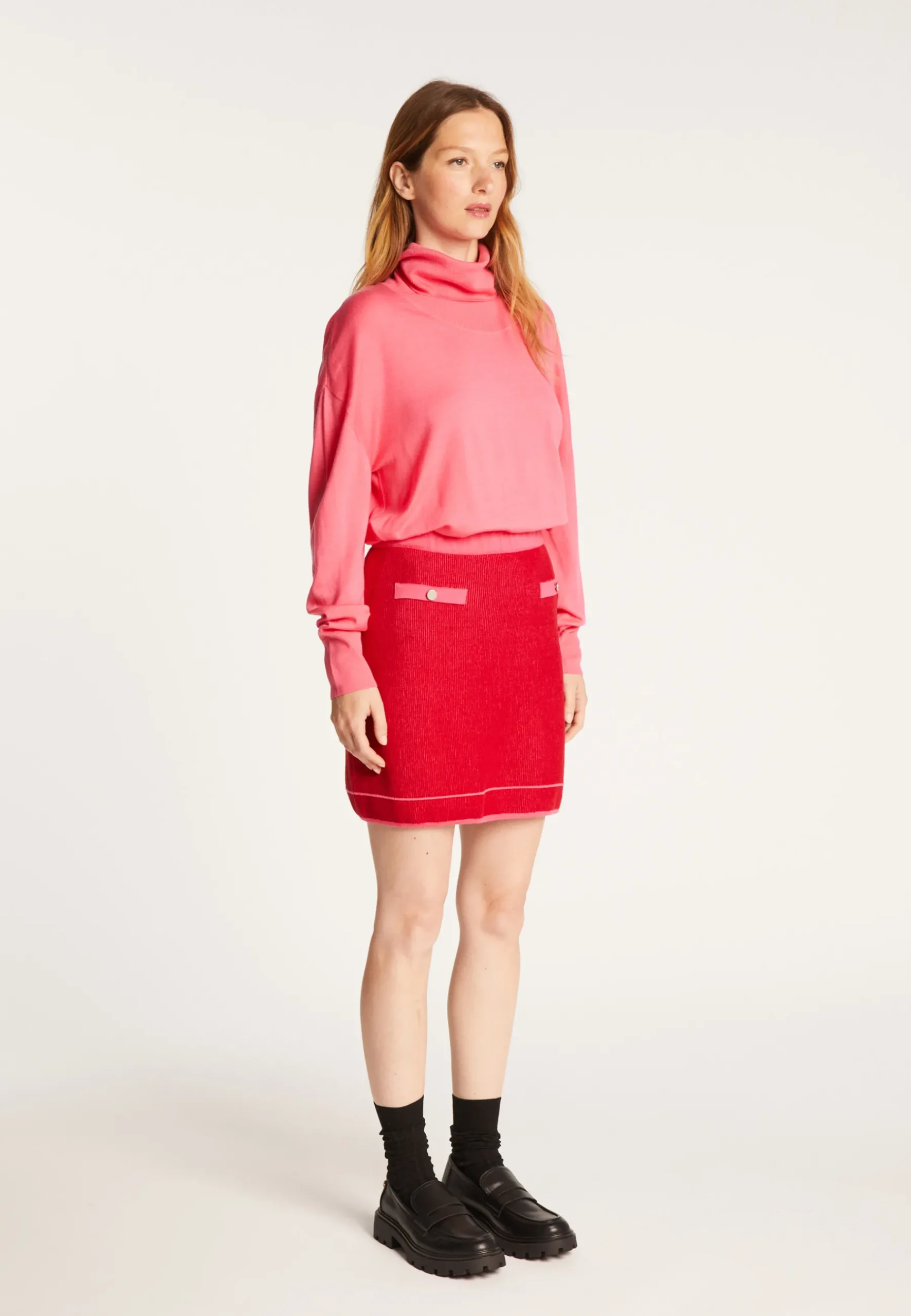 Montagut Jupes Et Robes-Jupe courte en laine et velours - Regina 52-Rouge
