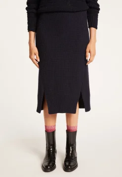 Montagut Jupes Et Robes-Jupe fendue devant en laine - Sophia 05-Bleu marine