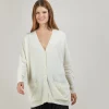 Montagut Les Incontournables-Long cardigan à poches en cachemire - Blush 82-Ecru